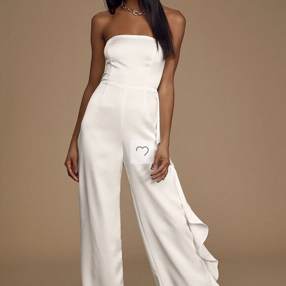 Lulus Pants - NWT Lulus Cascading Love White Strapless Ruffled Wide-Leg Jumpsuit​